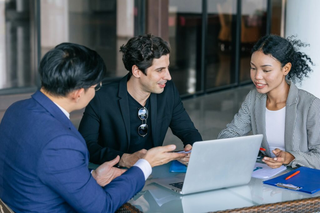 Group of business people meeting. Business team marketing deal projects. Present work. Sign contract